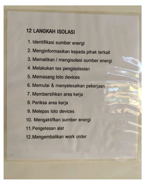 12 langkah isolasi  Personel yang melakukan isolasi energi berbahaya harus dilatih dan kompeten dalam peran yang menjadi tanggung jawab mereka