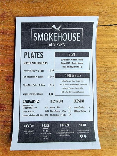 1813 smokehouse menu  Gift cards available online! COME VISIT US! 16806 Chesterfield Airport Road | Chesterfield, MO 63005 | Map/Directions