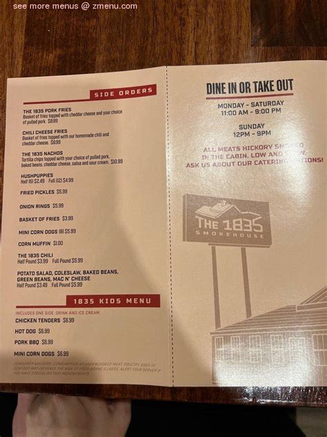 1835 smokehouse menu  Ft