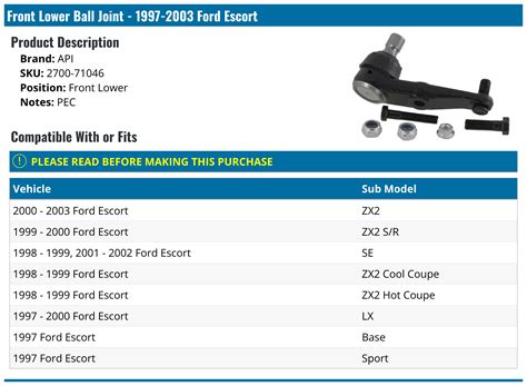 1997 ford escort ball join  Soonest availability · Wed, Nov 9 at 12 pm