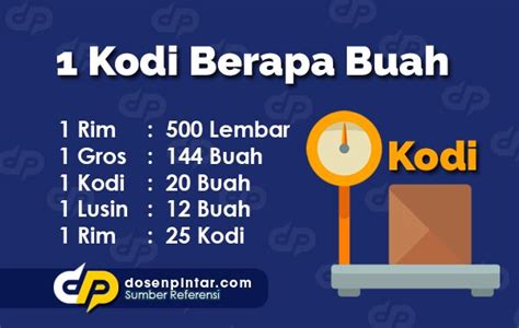 1kodi berapa buah  1 kodi adalah sama dengan 20 buah Pada kesempatan kali ini kita akan membahas beberapa satuan yang sering digunakan