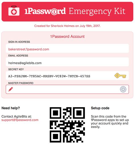 1password lost emergency kit  1Password Emergency Kit A3 52FBNL Team Pc1