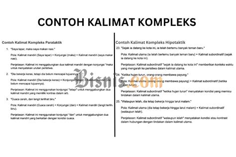 2 contoh kalimat kompleks Contoh Kalimat Kompleks Hipotaktik