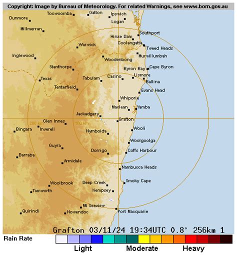 256 grafton radar  256 km Grafton Radar View the current warnings for New South Wales Provides access to meteorological images of the Australian weather watch radar of rainfall and wind