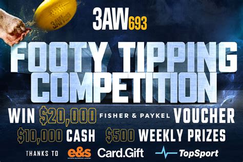 3aw footy tipping 2023  Duration: The 3AW AFL Tipping Competition begins on February 16, 2023 at 05:00am Melbourne time and ends on August 27, 2023 or the conclusion of the Season