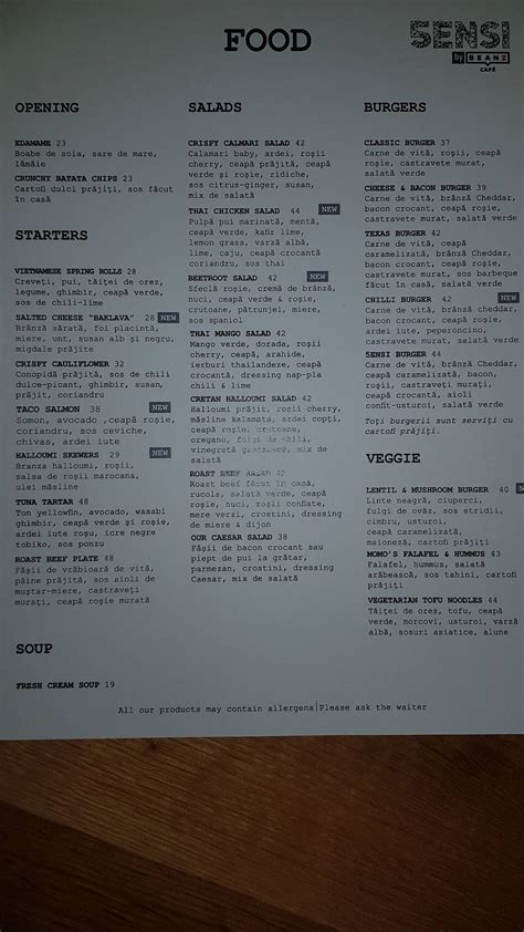 5ensi by beanz cafe menu  Bucharest