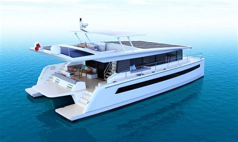60ft catamaran  This innovative catamaran features a revolutionary solar skin system, a retractable hydrofoil, a 3D-printed superstructure and a smart layout