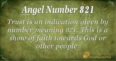 821 angel number  The angels remind you to show your appreciation and gratefulness to your partner for his love and attention, as well as all the good you receive from him or her