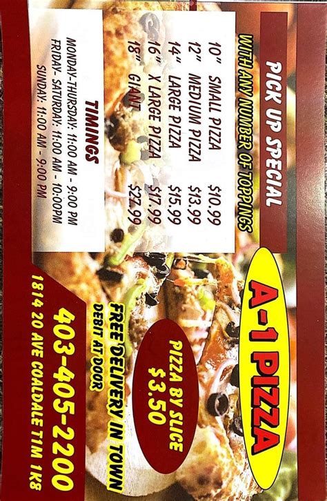 A1 pizza coaldale menu A-1 Pizza: Super Awesome - See 7 traveler reviews, 7 candid photos, and great deals for Coaldale, Canada, at Tripadvisor