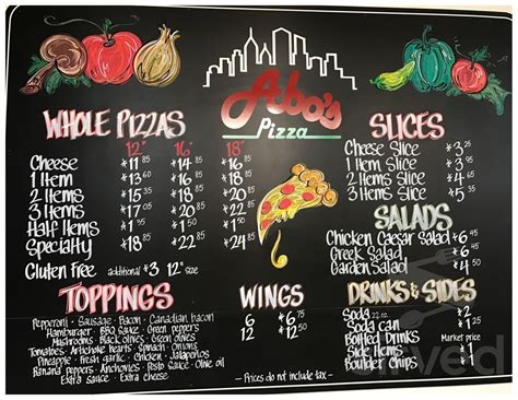 Abos pizza menu  on Saturday