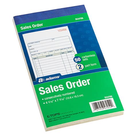 Adams dc4705  Each two-part form includes a place for customer's order number, department, date, name of customer, customer address, seller, method of payment and an itemized