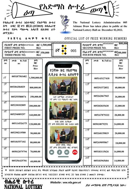 Admas digital lottery 2015 5 million birr for the 1st prize, 800,000 birr for second prize and 350,000 birr for third price was held on September 21, 2022 (መስከረም / Meskerem 11, 2014)