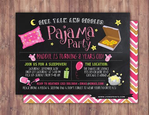 Adobe sleepover invitations  Pajama party for girls set