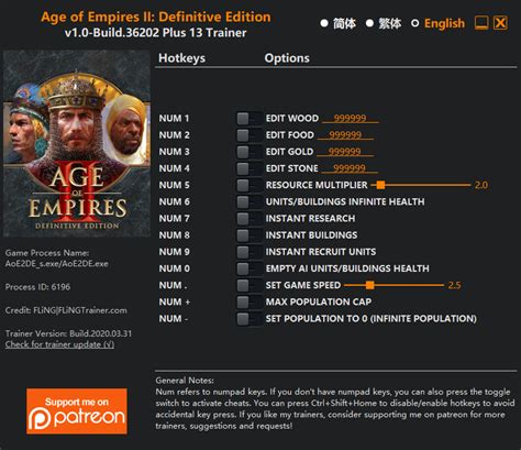 Age of empires ii definitive edition trainer  You can open the options by pressing the F9 key