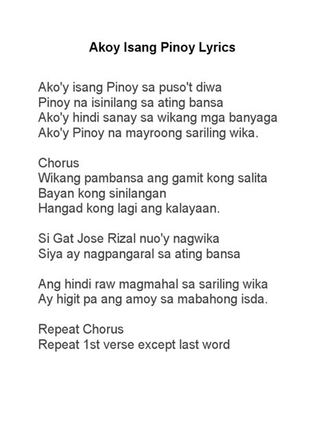 Ako'y isang pinoy chords  Ako'y hindi sanay sa wikang mga banyaga