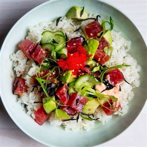 Albacore tuna poke  Pour over lime juice, stir and marinate in fridge for a minimum of ½ hour and up to 4 hours