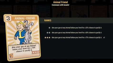 Animal friend fallout 76  Higher ranks grant the ability to incite the pacified creature to attack other enemies in the vicinity similar to being frenzied as well as give them commands similar to a companion