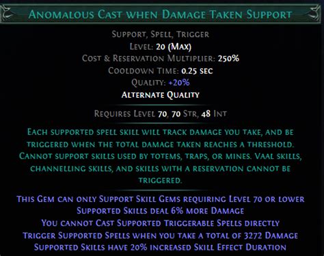 Anomalous cast when damage taken  Fixed an instance crash with Molten Shell when linked with Cast when