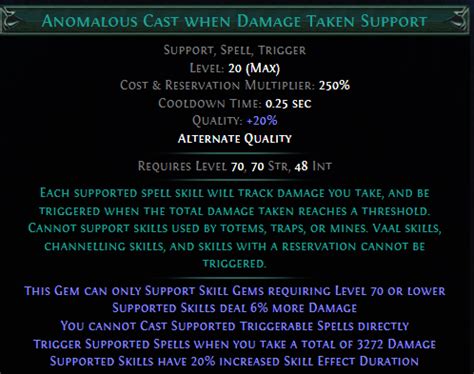 Anomalous cast when damage taken support  Elemental Damage with Attacks Support