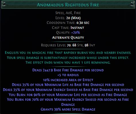 Anomalous righteous fire 00 secCritical Strike Chance: 6