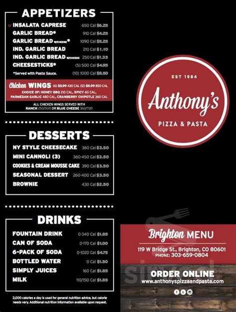 Anthony's pizza spring mills  Consuming raw or undercooked food such as meats, fish, shellfish and poultry may increase your risk of foodborne illness