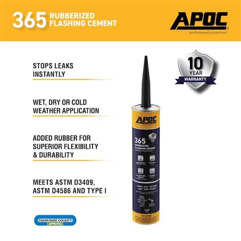 Apoc 365 reviews  Visit us at: APOC 365 Eterna-Flash All Weather / All Season Rubberized Flashing Cement is a high performance flashing cement specially form
