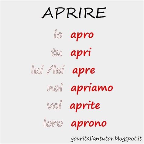 Aprire conjugation  With the partially irregular verbs, the irregularities are found in what’s called a 1-3-3 pattern: (1st person singular: io; 3rd person singular: lui/lei; 3rd person plural: loro)