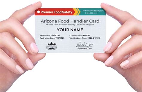 Arizona food handlers card  This card shows your manager and the local health department, that you know what it means to serve food safely to the public