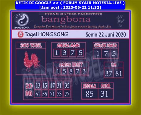 Arsip bang bona hk  Prediksi Bang Bona HK 10 Juni 2020