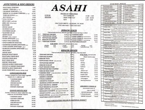 Asahi jackson, tn menu  We make ordering easy