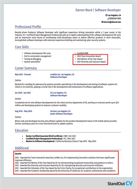 Awards to put on a resume  Include the full name of the award and when you received it either underneath the name or after a dash