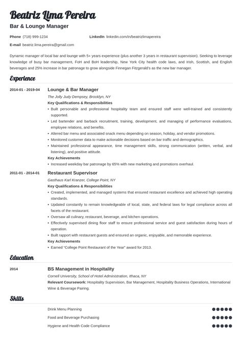 Bar manager resume  Include your personal information