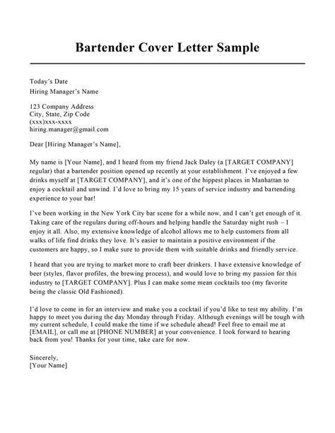 Bartender cover letter  A bartender with strong mixology skills is well-versed in making cocktails and mixing alcoholic drinks