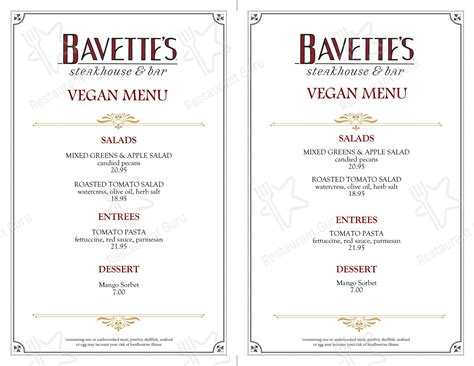Bavettes las vegas menu  Indulge in timeless steakhouse fare, including richly flavorful ribeyes, fresh seafood, traditional side dishes, and house made desserts