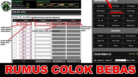 Bayaran colok bebas  Itu hadiah colok bebas pasang bet seribu, tapi biasanya minimal pasang taruhan colok bebas adalah sepuluh ribu