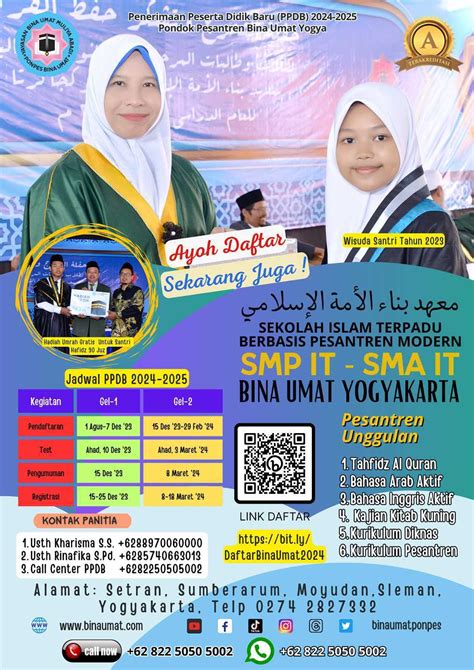 Biaya masuk ponpes bina umat yogya Selain itu, calon santri pesantren Habib Bahar juga bisa hubungi Habib Hamid Al Haddad di nomor 083892480052 atau dengan hubungi Muhammad Ihsan di nomor 08779473610