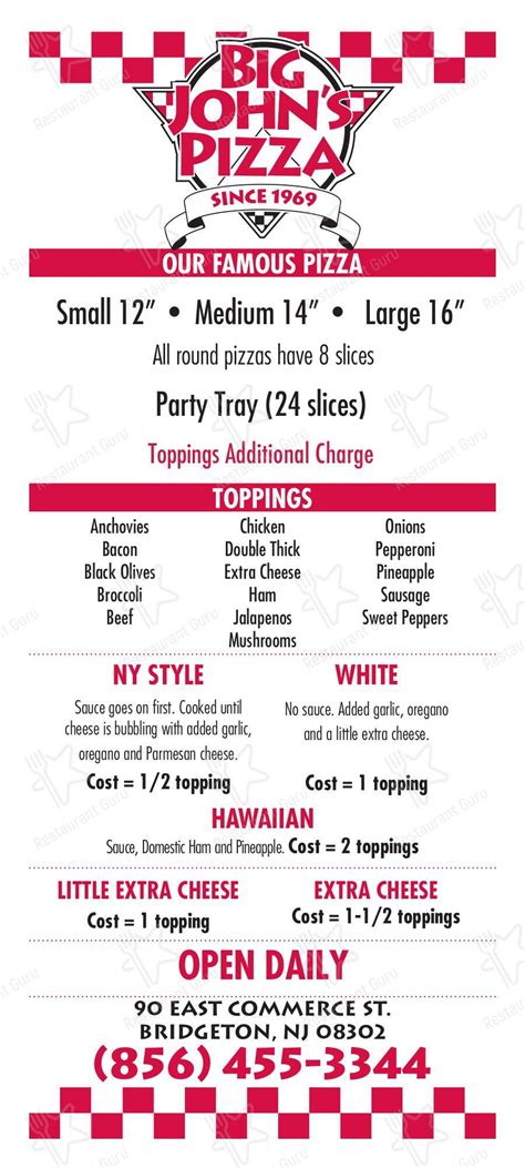 Big john's pizza bridgeton nj menu 5 of 5 on Tripadvisor and ranked #2 of 52 restaurants in Bridgeton