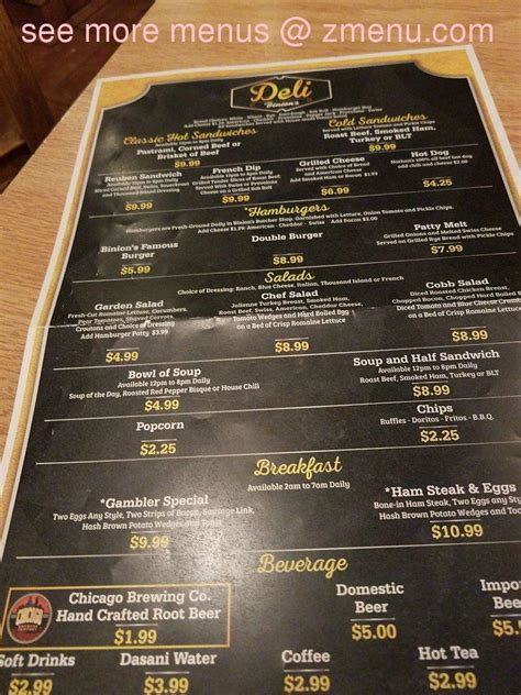 Binion's cafe menu  Proceed to the restaurant's website Upload menu