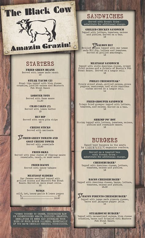 Black cow chophouse menu 