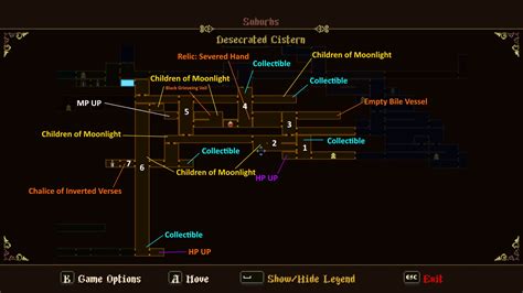 Blasphemous desecrated cistern map  I've also gone right back to the start and got the relic that lets you see extra platforms