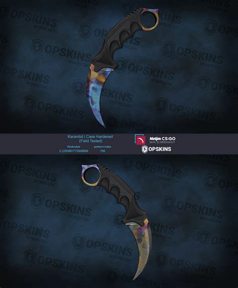 Blue gem karambit inspect  The toughened patina blade of the knife showcases stains in hues of blue, violet, and yellow