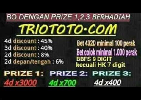 Bo triototo com , Hadir Dengan Konsep 3 Prize Dibayar, Tanpa Batasan Line & Invest Sesuka Hati , Support 60 Pasaran WLA Result Setiap Harinya Dengan Minimal Bett Hanya 100 Perak , Minimal Deposit Rp