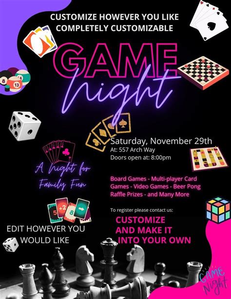 Board game night flyer  Send online game night invitations to get your friends together for some friendly (or fierce) competition