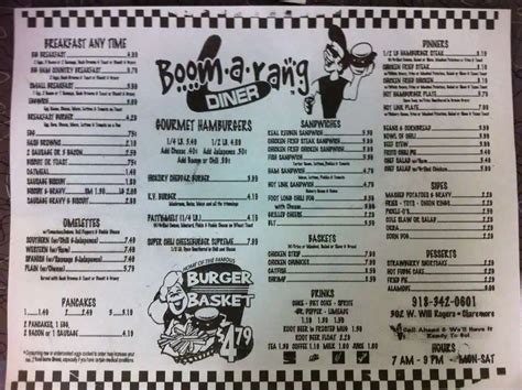 Boomarang diner claremore menu 