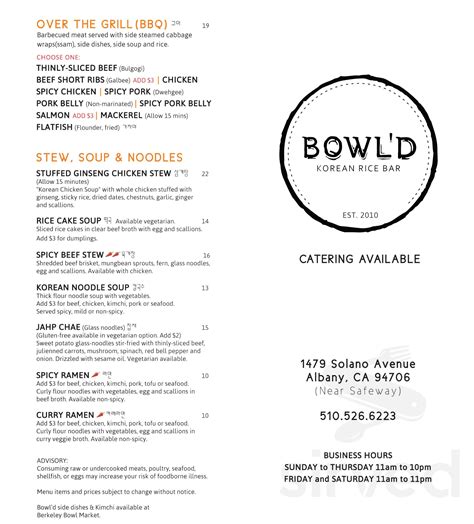 Bowl'd bbq alameda menu  For the most accurate information, please contact the restaurant directly before