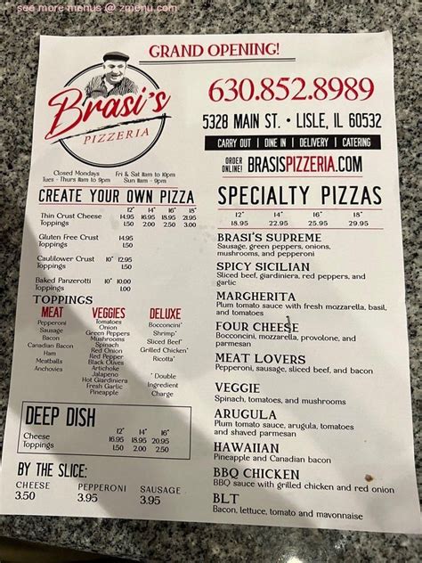 Brasi's pizzeria menu  Food Menu