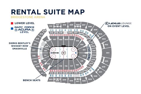 Bridgestone arena suite map  Established in 1996, Bridgestone Arena is a two-time winner of arena of the year and is home to the NHL's Nashville Predators