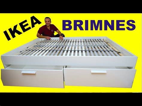 BRIMNES bed frame with storage & headboard, white/Luröy, Queen - IKEA