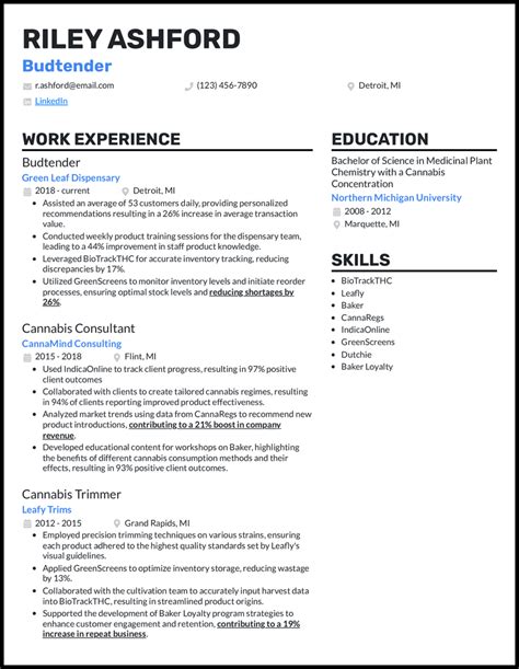 Budtender resume example  Learn how to create a successful budtender resume and land a job in this growing field