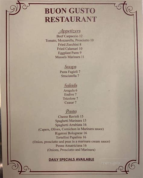 Buon gusto early bird menu  2424 Whiteford Rd
